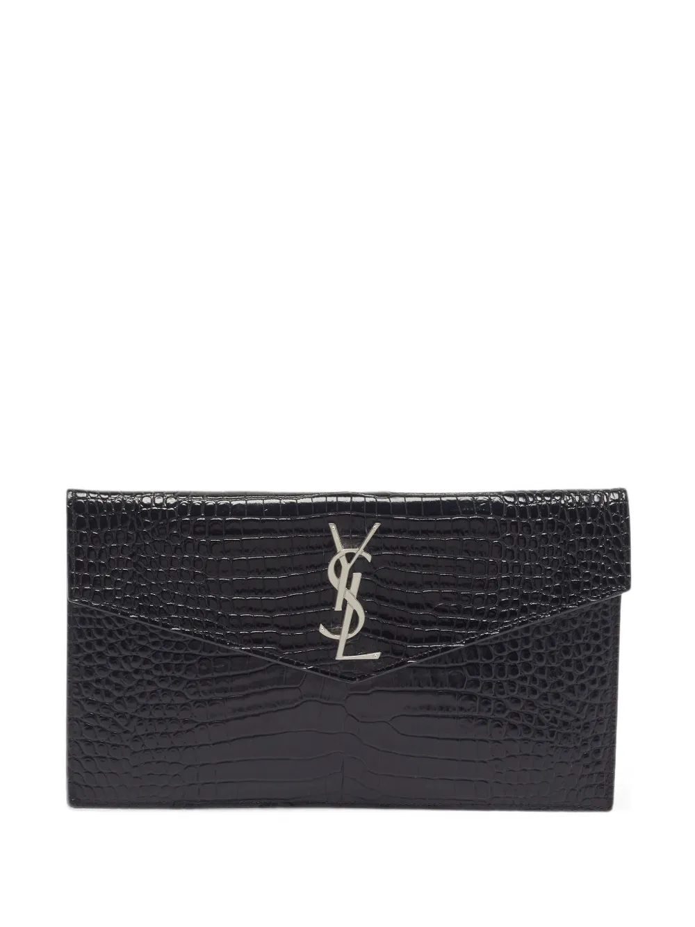 Saint Laurent Pre-Owned 2022 Uptown crocodile-effect clutch bag - Nero