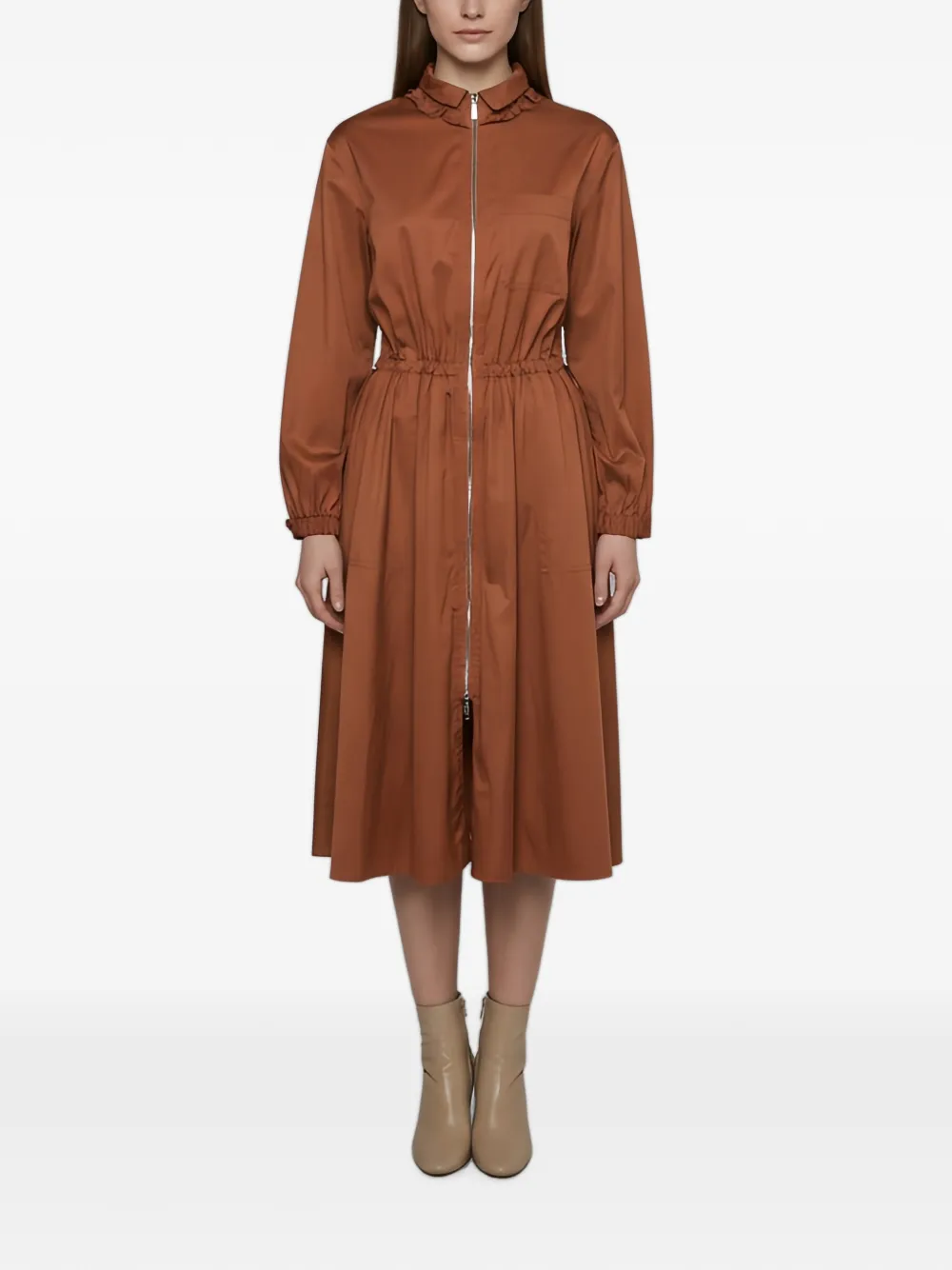 Hermès Pre-Owned robe mi-longue zippée à volants - Orange Hermès Pre-Owned robe mi-longue zippée à volants - Orange