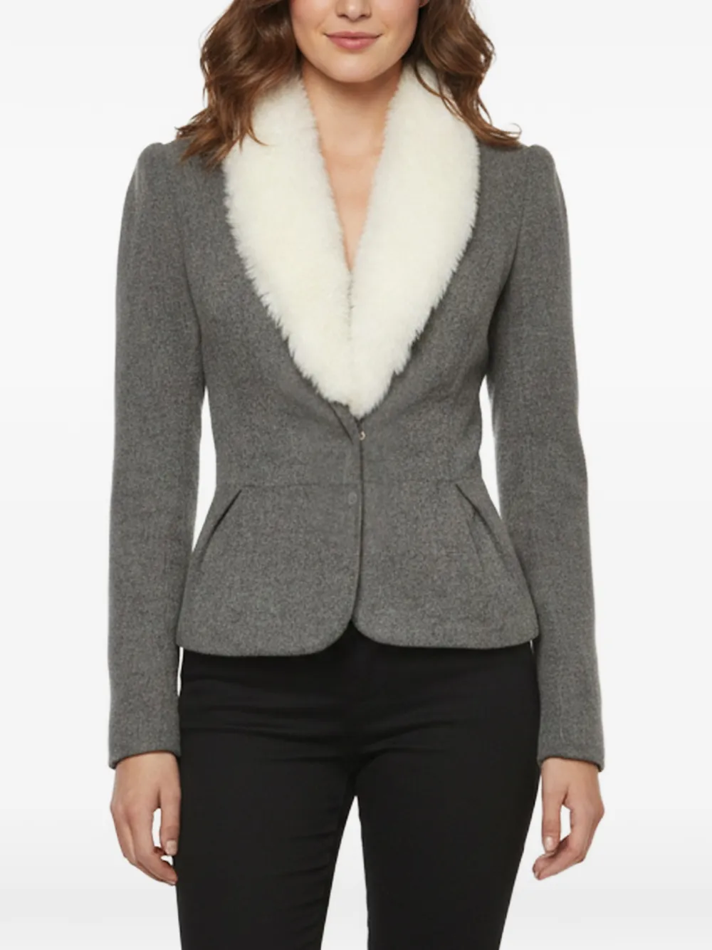 Elisabetta Franchi faux-fur trimmed jacket - Grigio