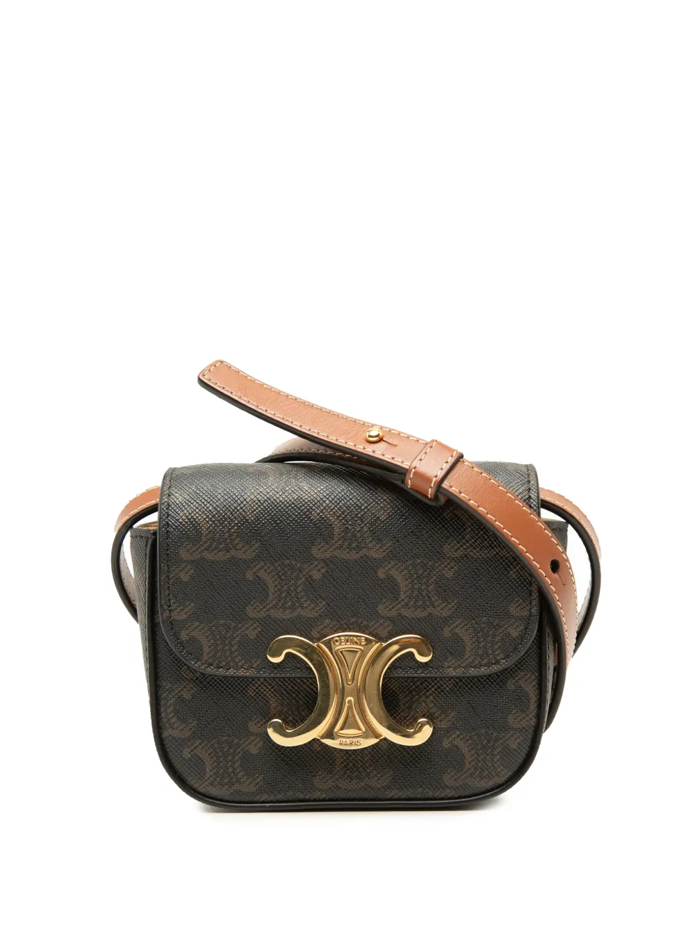 Celine Pre-Owned 2022 Mini Triomphe Coated Canvas Claude crossbody bag - Marrone