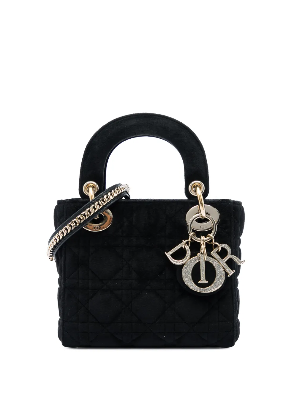 Christian Dior Pre-Owned 2019 mini Cannage Lady Dior Satchel-Tasche aus Samt - Schwarz