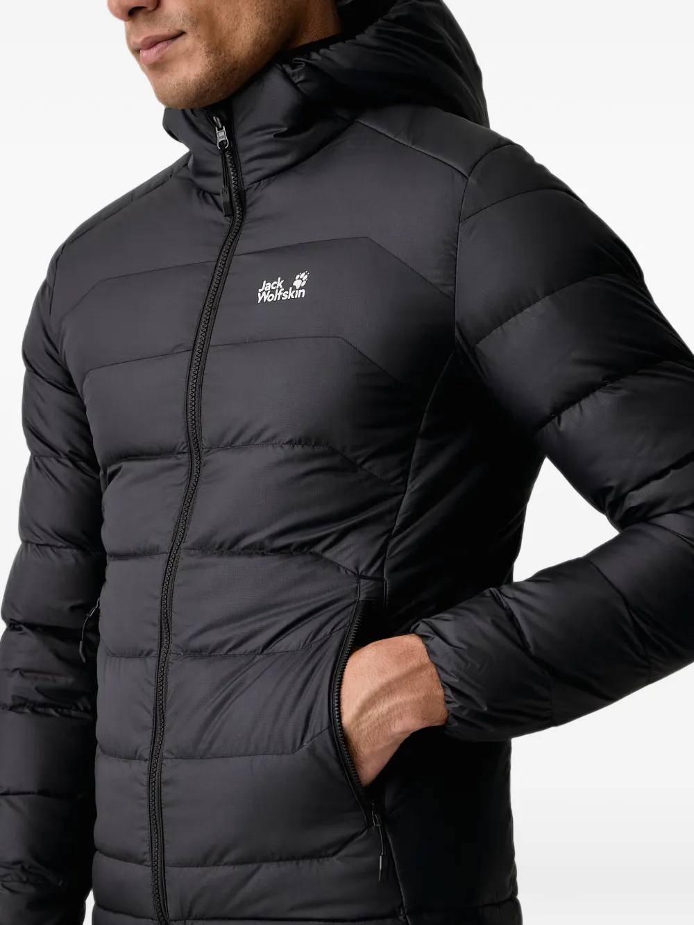 JACK WOLFSKIN Wild Pass Down quilted hooded jacket Zwart
