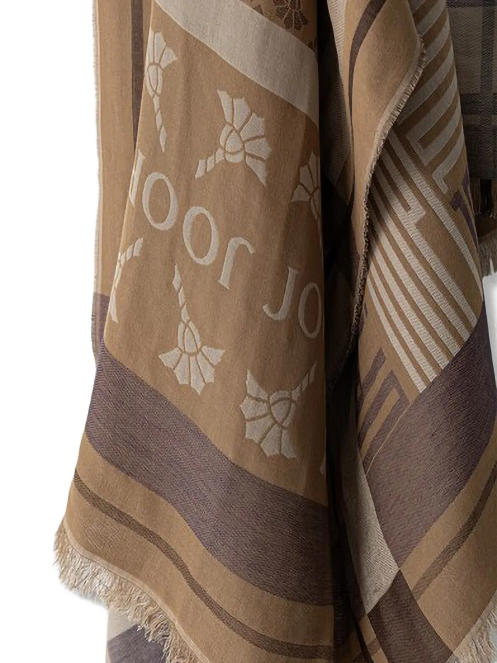 Joop! Cornflower sjaal met franje en logo-print Bruin