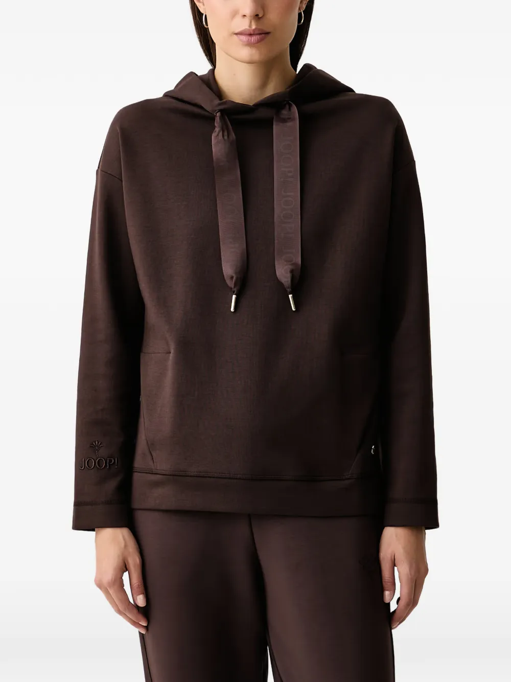 Joop! logo-embroidered drawstring hoodie - Marrone