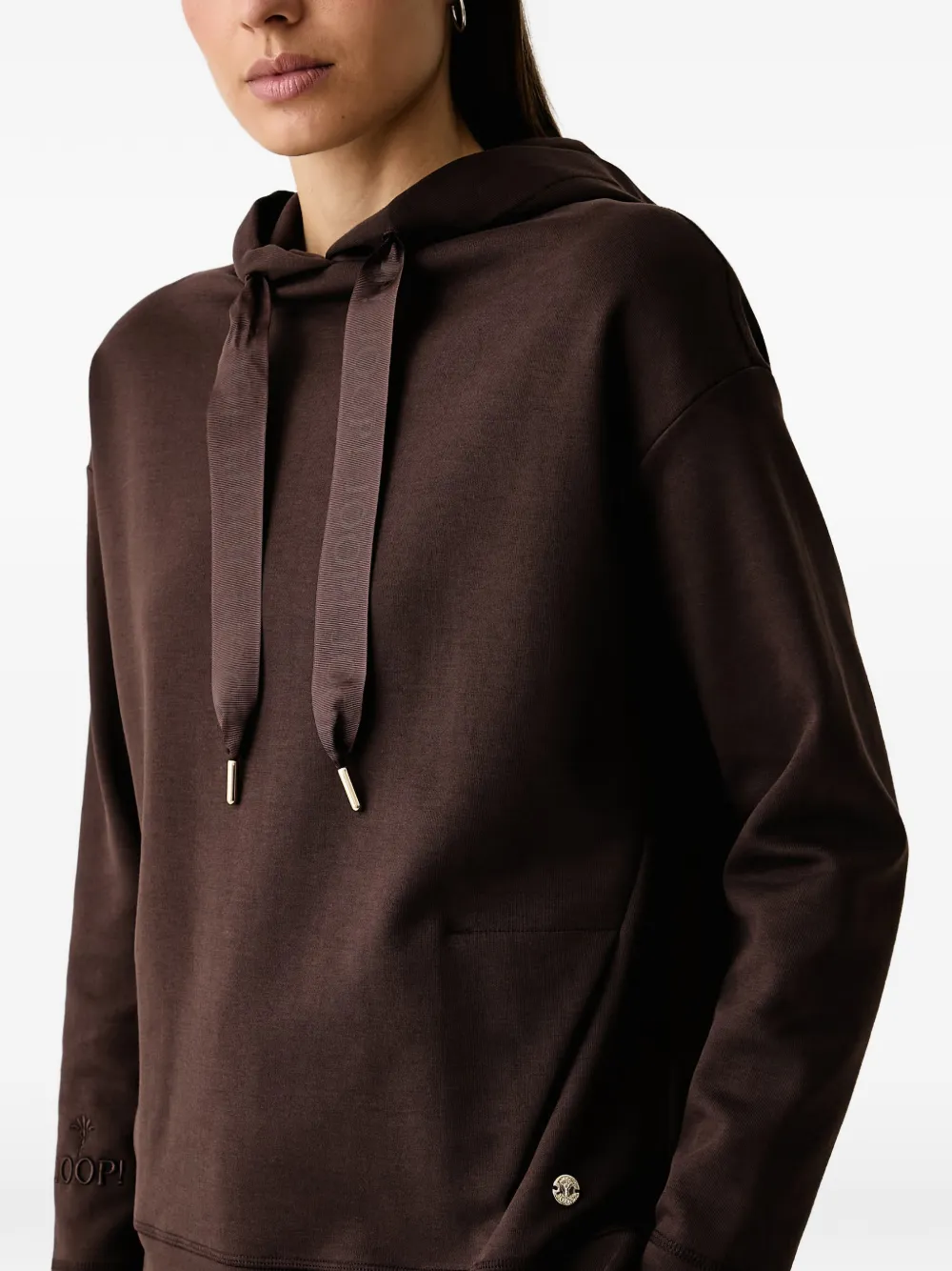 Joop! logo-embroidered drawstring hoodie Bruin