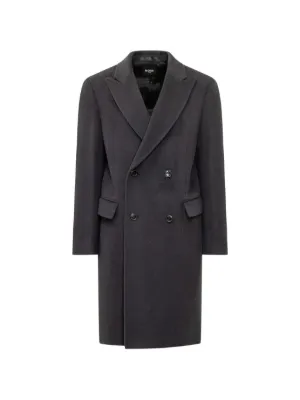 Burberry Long Herringbone Wool Trench Coat | Grey | FARFETCH