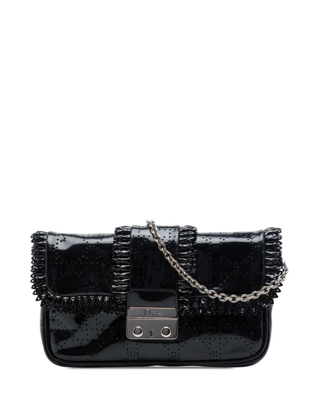 Christian Dior Pre-Owned 2009 perforierte Cannage New Lock Umhängetasche aus Lackleder mit Rüschen - Schwarz
