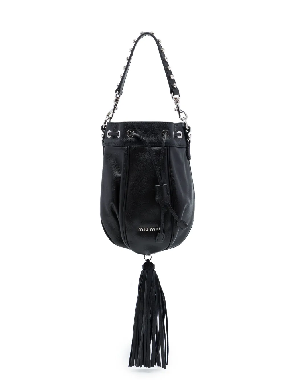 Miu Miu Pre-Owned sac seau en cuir nappa à anse ornée de cristaux (2010-2026) - Noir Miu Miu Pre-Owned sac seau en cuir nappa à anse ornée de cristaux (2010-2026) - Noir