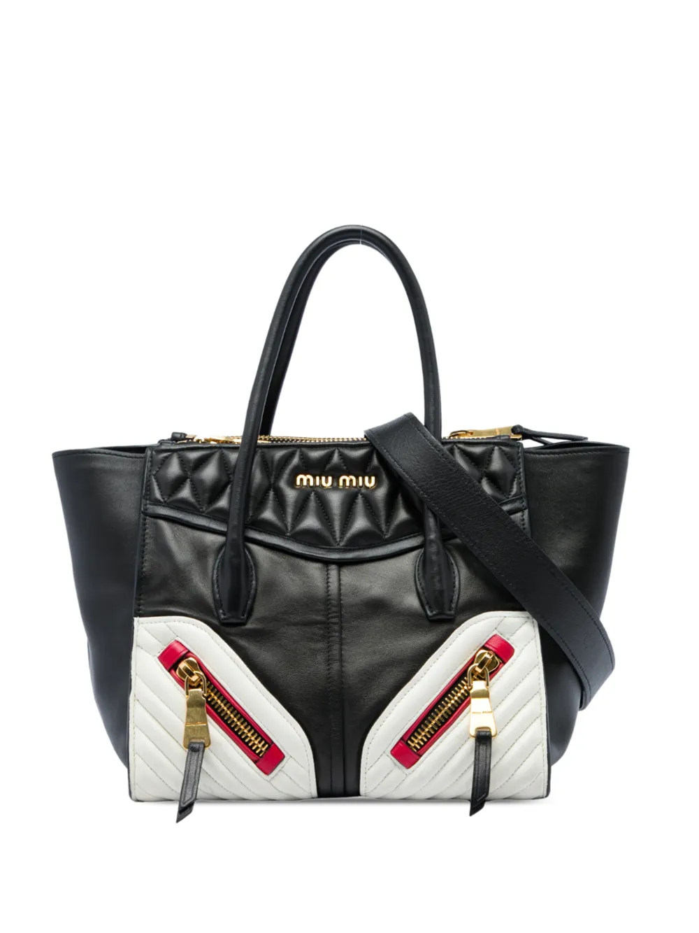 Miu Miu Pre-Owned petit sac à main Biker tricolore en cuir nappa à deux poches (2010-2026) - Noir Miu Miu Pre-Owned petit sac à main Biker tricolore en cuir nappa à deux poches (2010-2026) - Noir