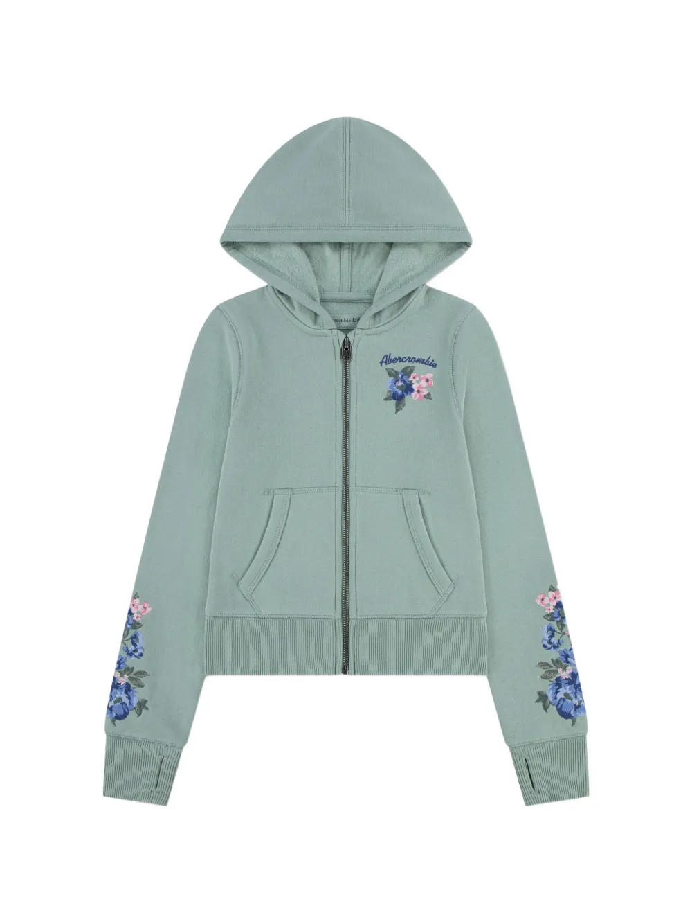 ABERCROMBIE FITCH KIDS floral-embroidered zip-up hoodie - Verde