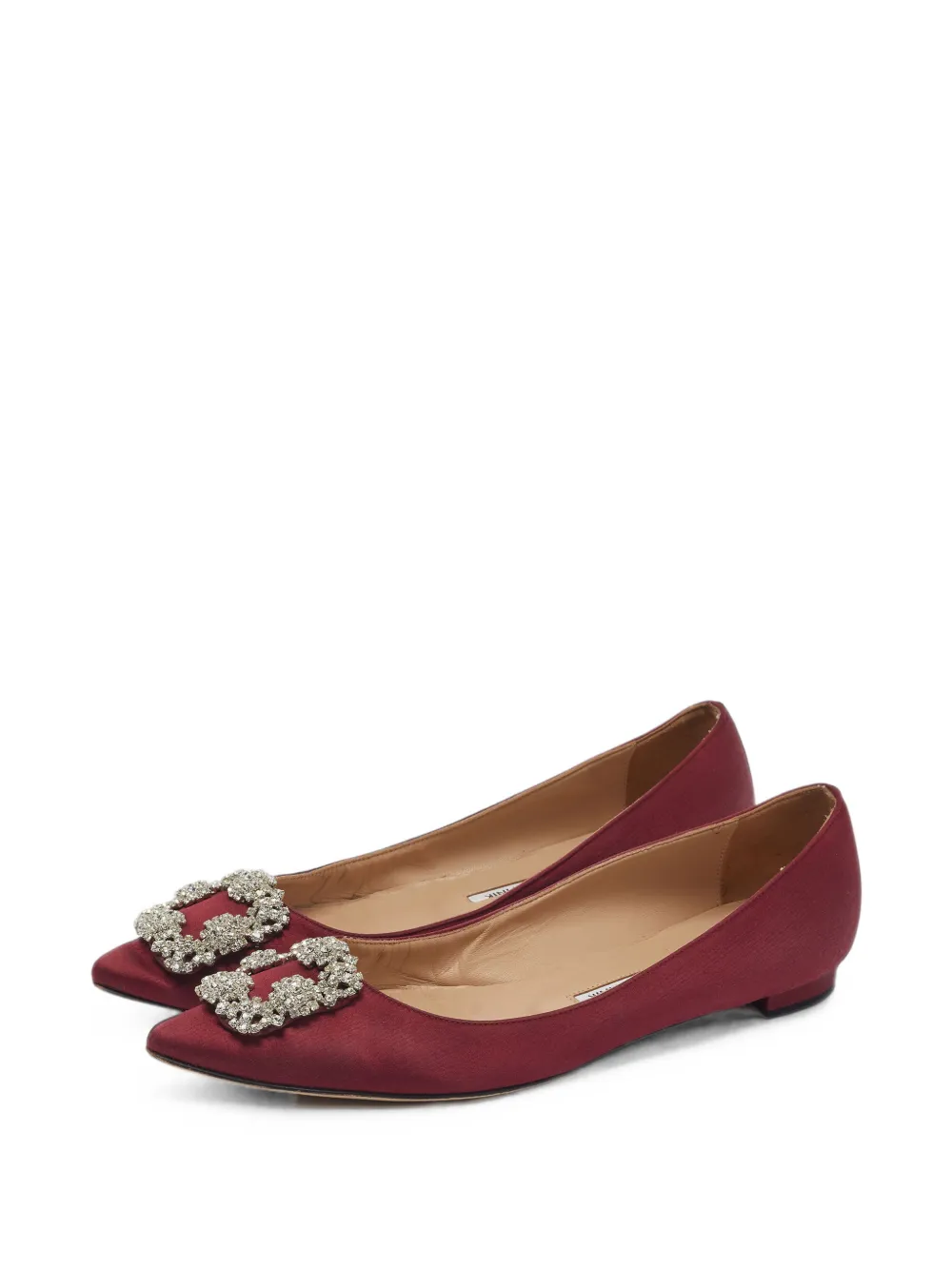 Pre-owned Manolo Blahnik Hangisi Buckle Ballet Flats In Red