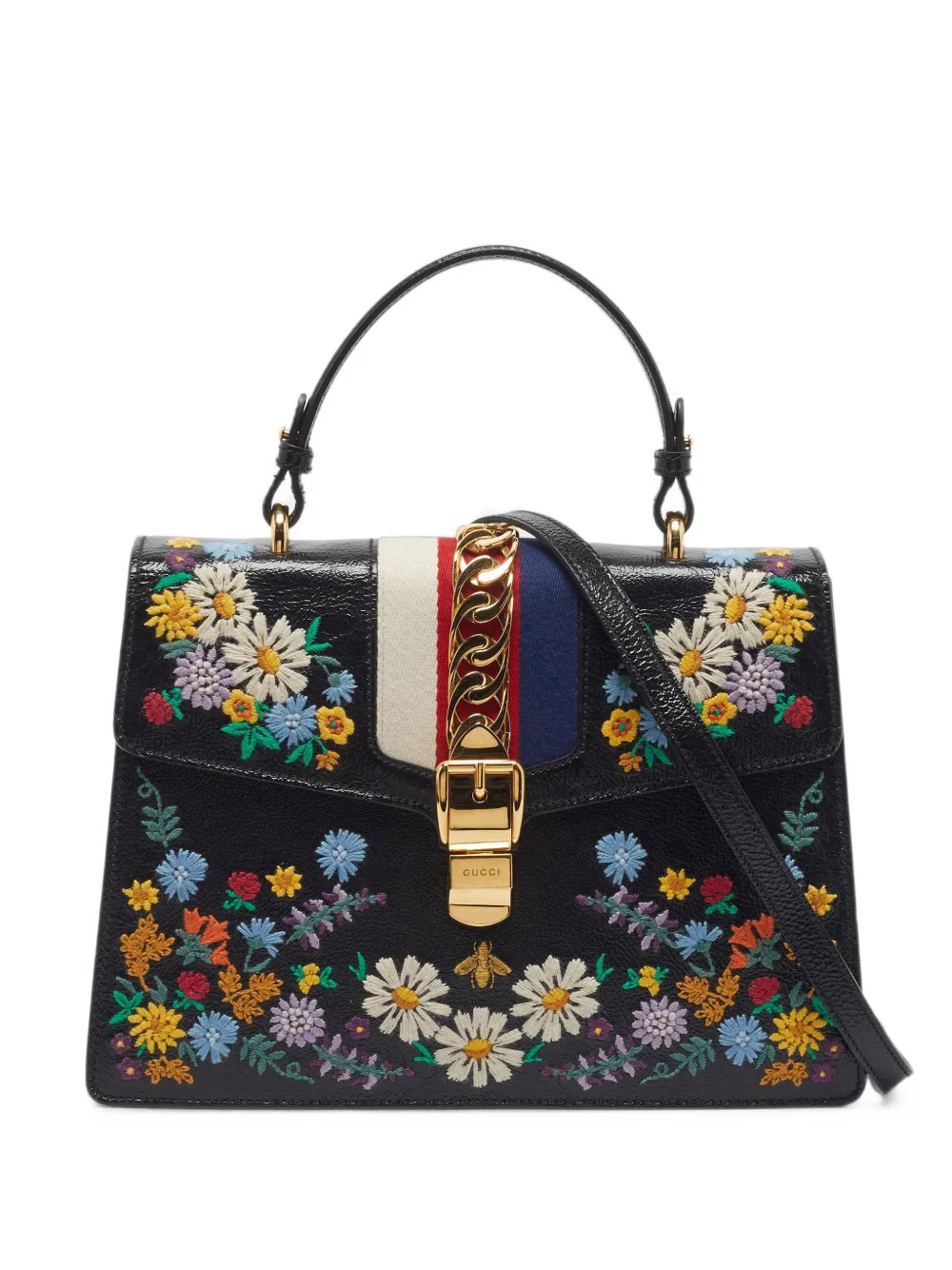 Gucci Pre-Owned sac à main Sylvie médium à fleurs brodées - Noir Gucci Pre-Owned sac à main Sylvie médium à fleurs brodées - Noir