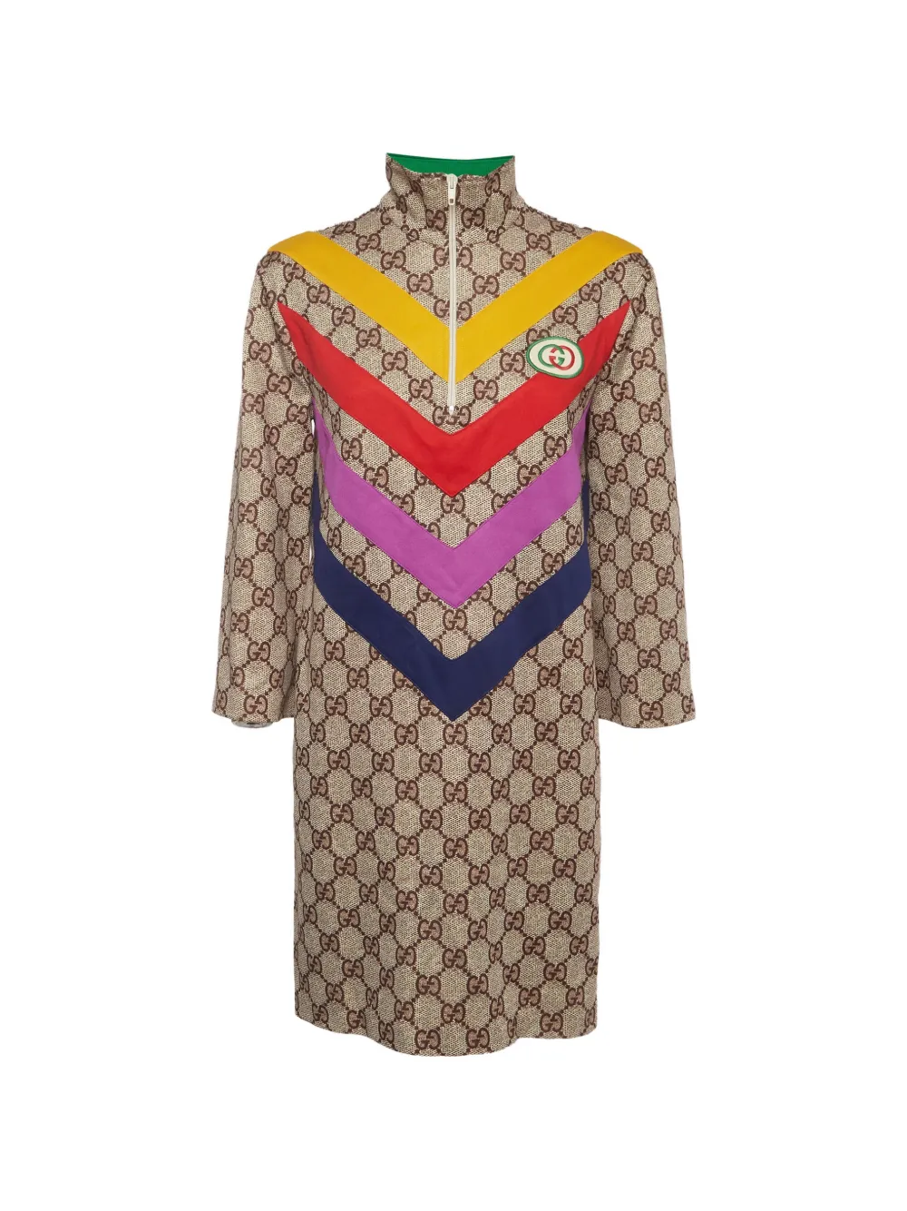 Gucci Pre-Owned robe mi-longue GG Supreme à rayures - Tons neutres Gucci Pre-Owned robe mi-longue GG Supreme à rayures - Tons neutres