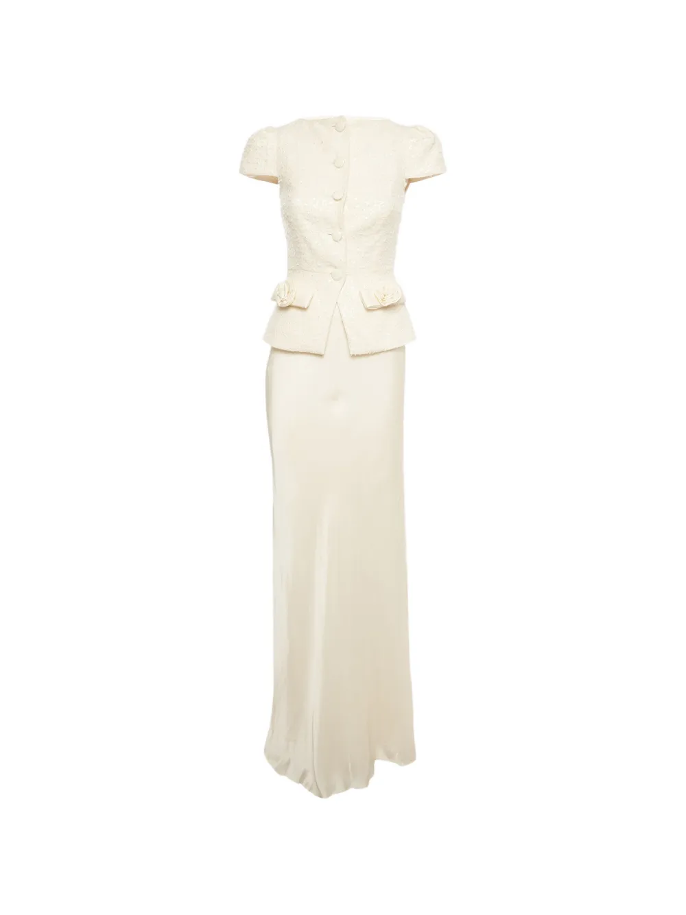 Self-Portrait bow-detail maxi dress - Nude