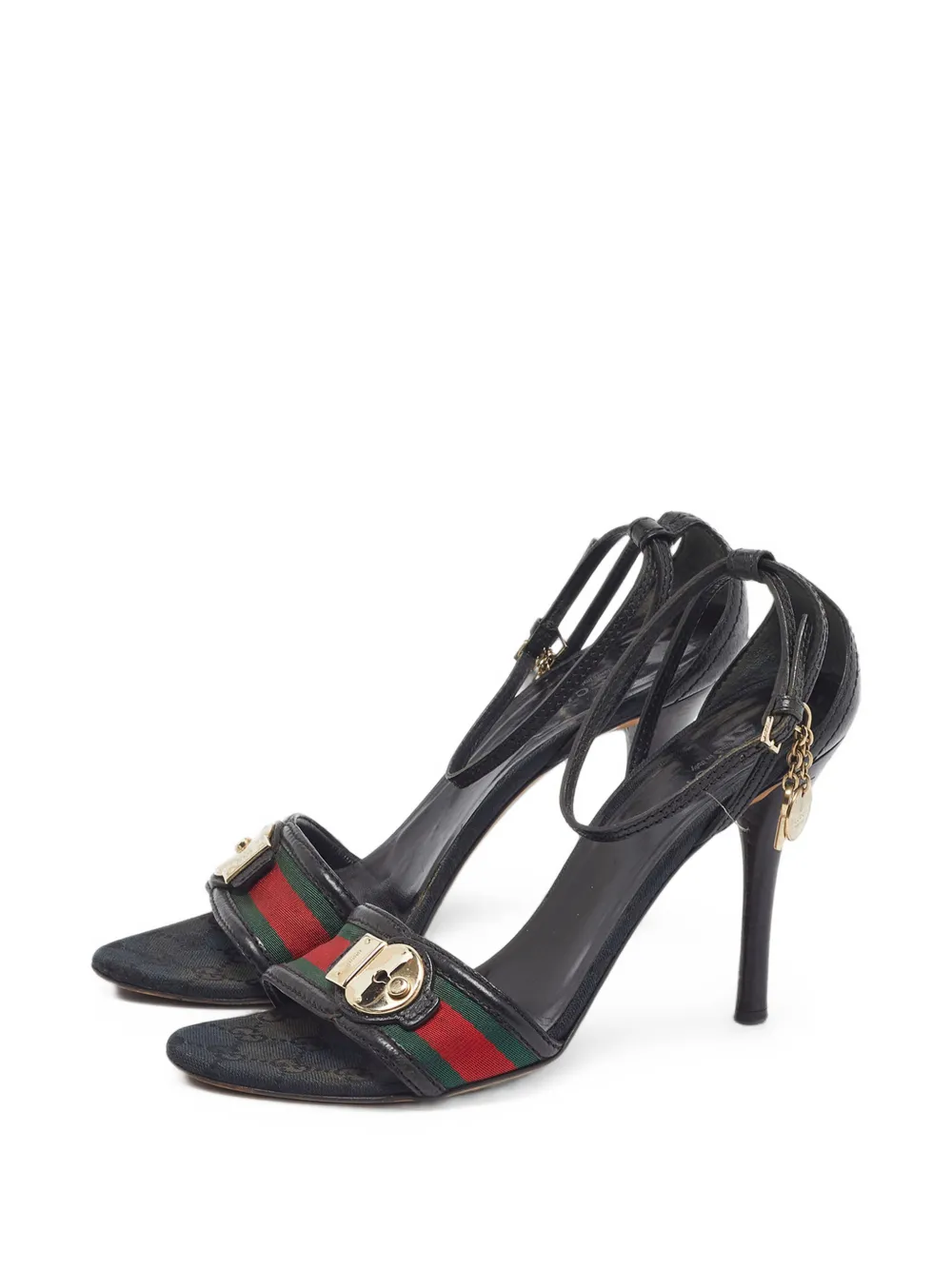 Gucci Pre-Owned sandales Web à bride cheville - Noir Gucci Pre-Owned sandales Web à bride cheville - Noir