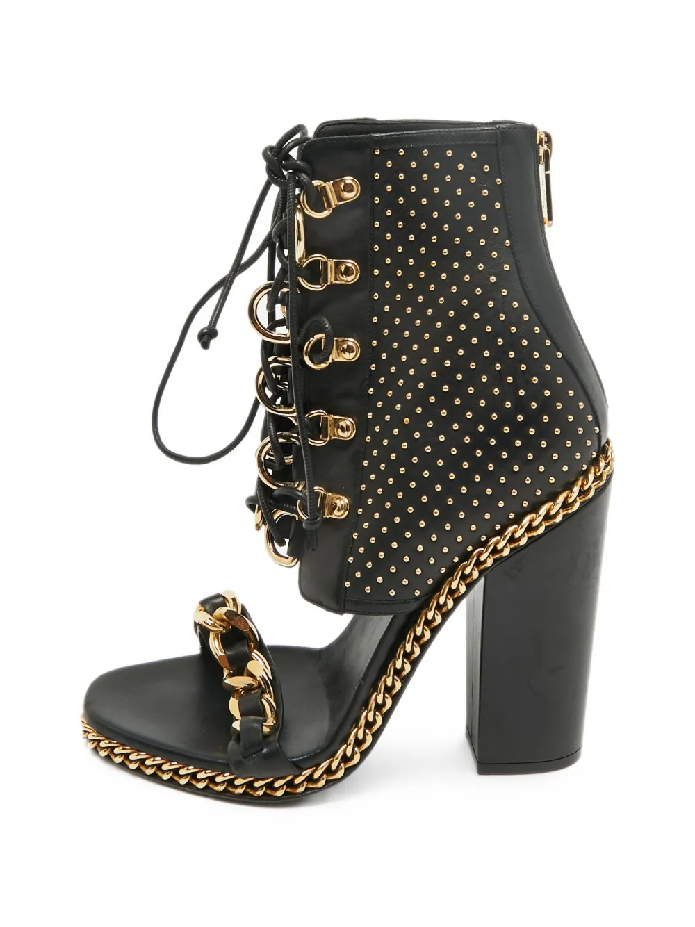 Pre-owned Balmain Studded Open-toe Ankle Boots In Black