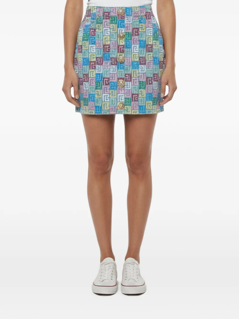 Balmain Pre-Owned Monogram print mini skirt - Blu