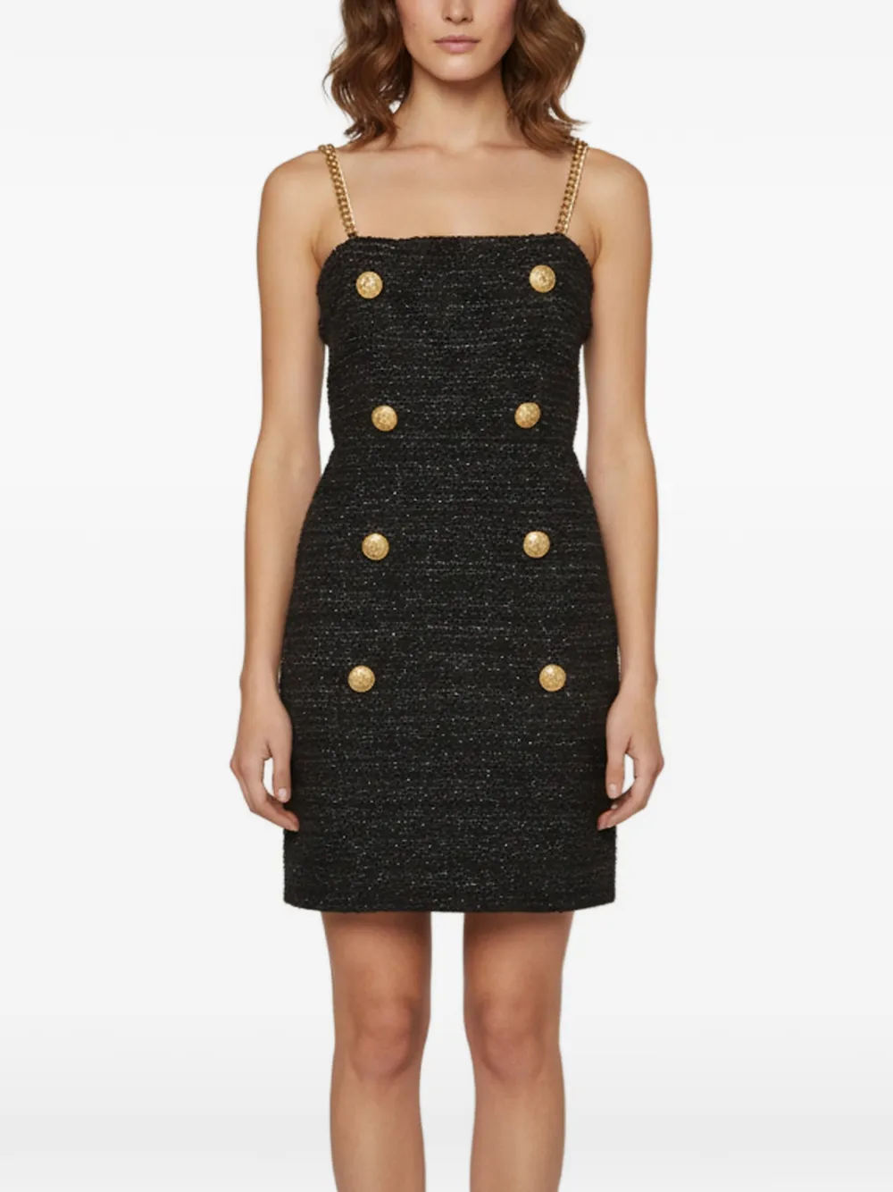 Balmain Pre-Owned robe courte en tweed à bretelles en chaîne - Noir