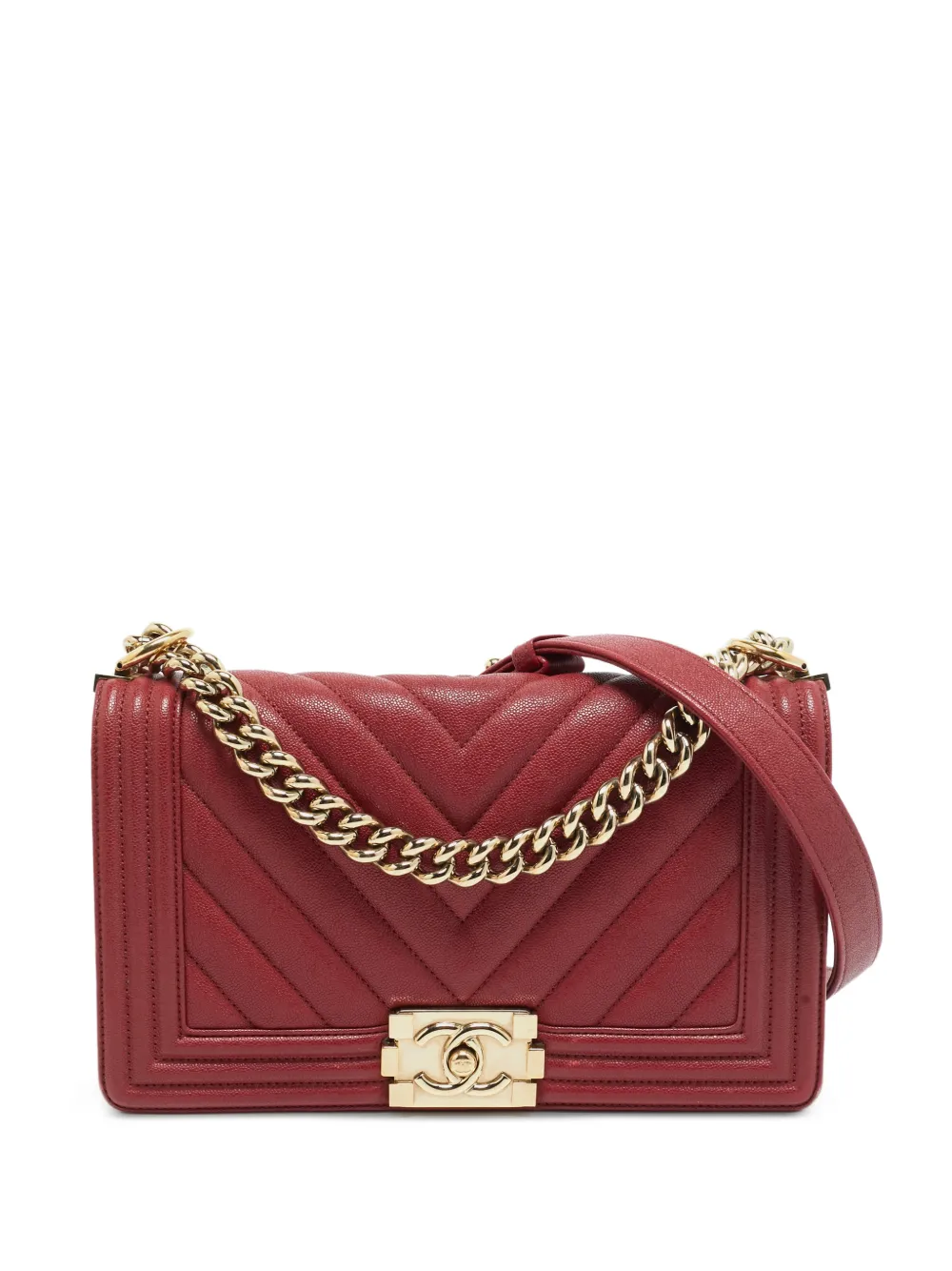 CHANEL Pre-Owned 2020-2021 medium Boy chevron shoulder bag - Red