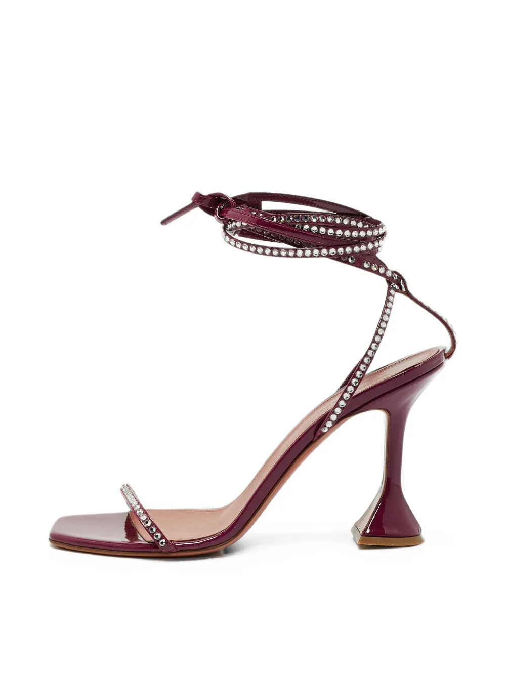 Pre-owned Amina Muaddi Crystal-embellished Flared-heel Sandals In Purple