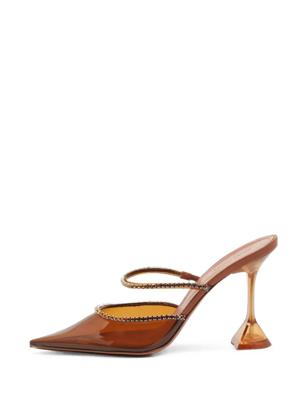 Pre-owned Amina Muaddi Gilda Crystal-embellished Mules In Brown