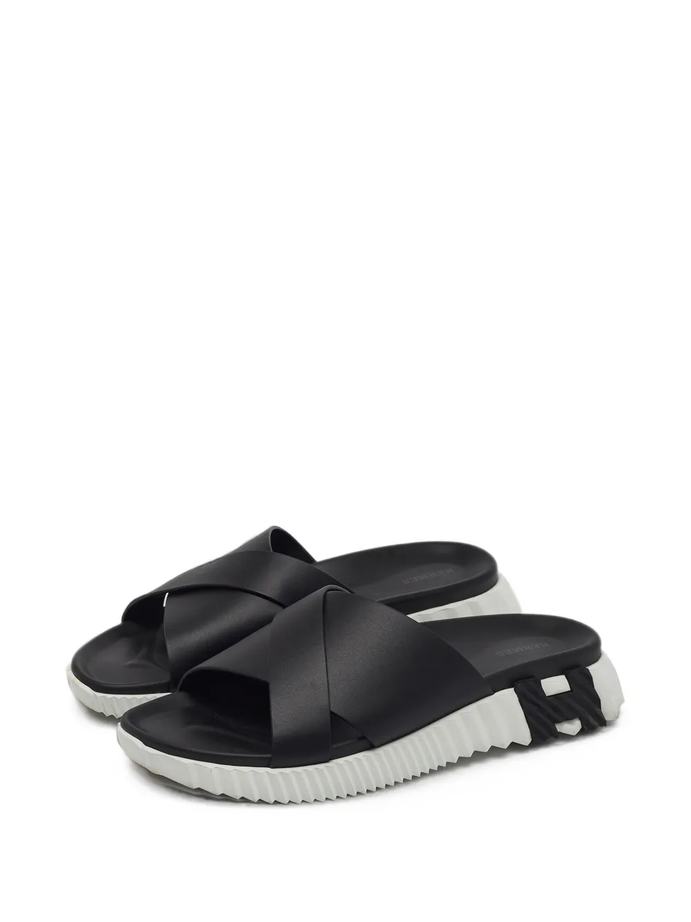 Pre-owned Hermes Infra Criss-cross Flat Sandals In Black