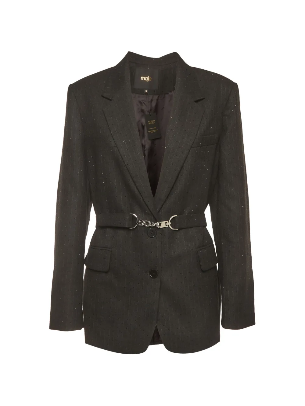 Maje rhinestone-embellished belted blazer - Noir