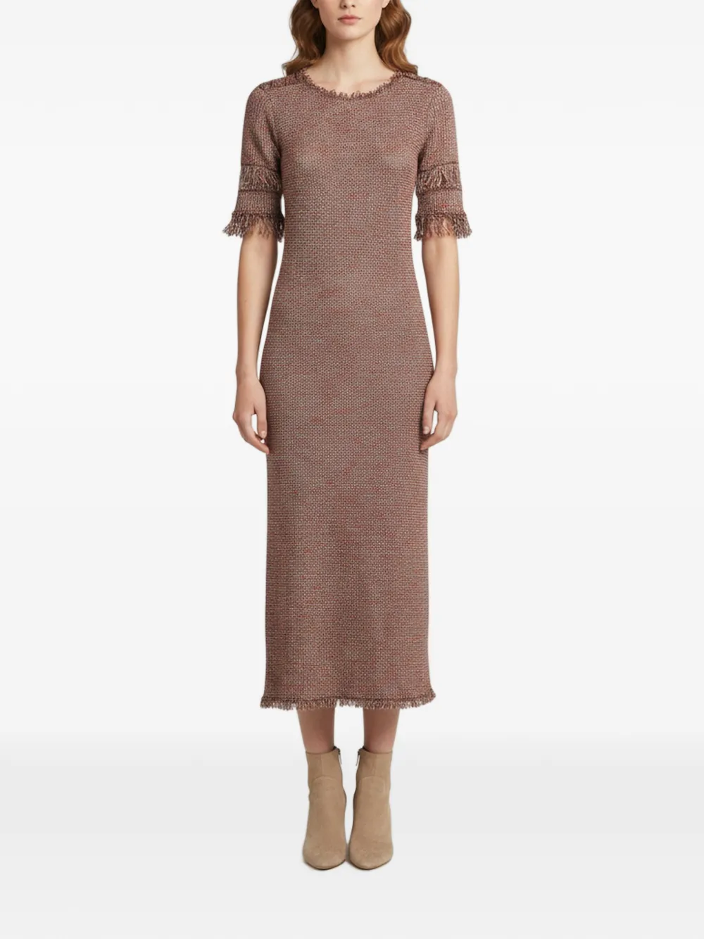 Isabel Marant Vintage robe mi-longue en maille bouclée à franges - Rouge Isabel Marant Vintage robe mi-longue en maille bouclée à franges - Rouge