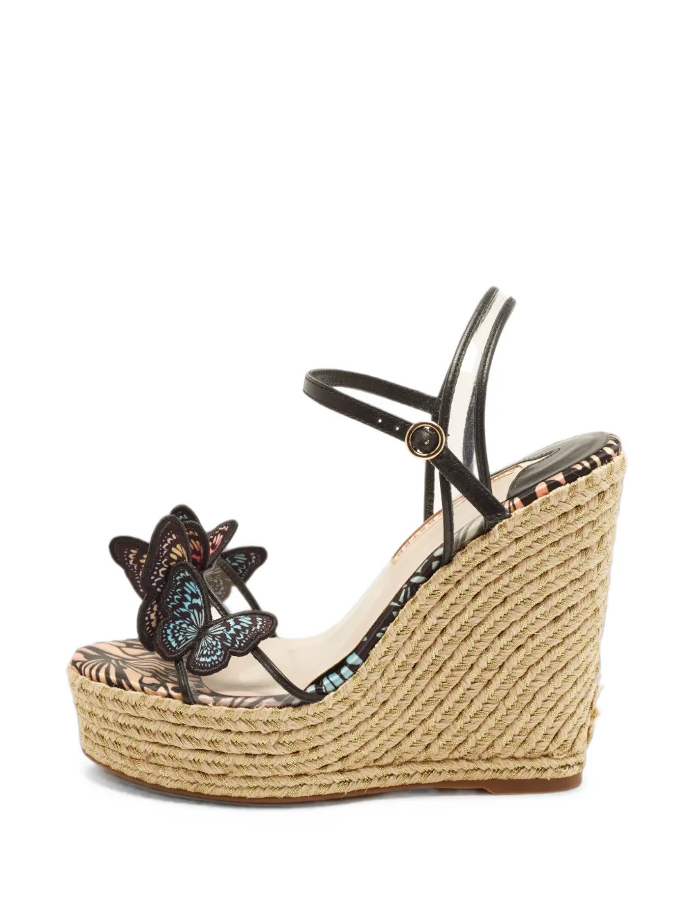Pre-owned Sophia Webster Jade Butterfly Heeled Espadrilles In Black