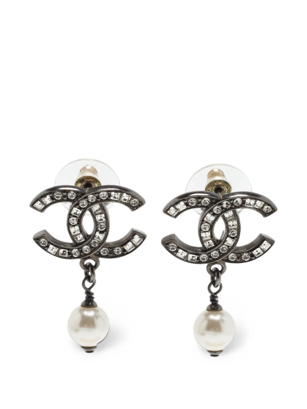 CHANEL Pre-Owned CC crystal-embellished drop earrings - Grigio