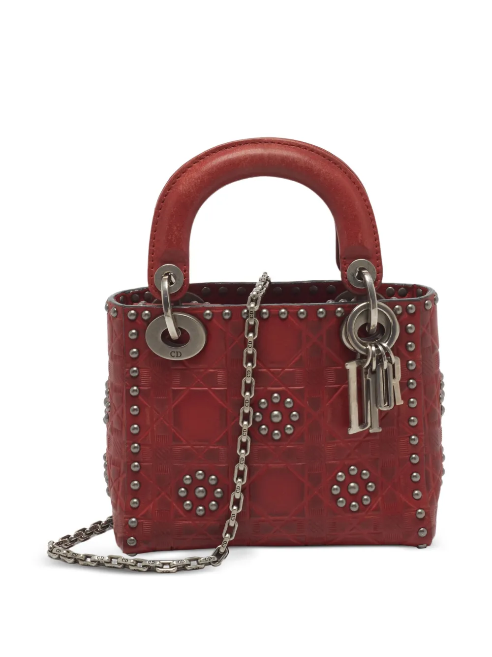 Christian Dior Pre-Owned Mini Lady Dior Tote Bag mit Blumennieten - Rot