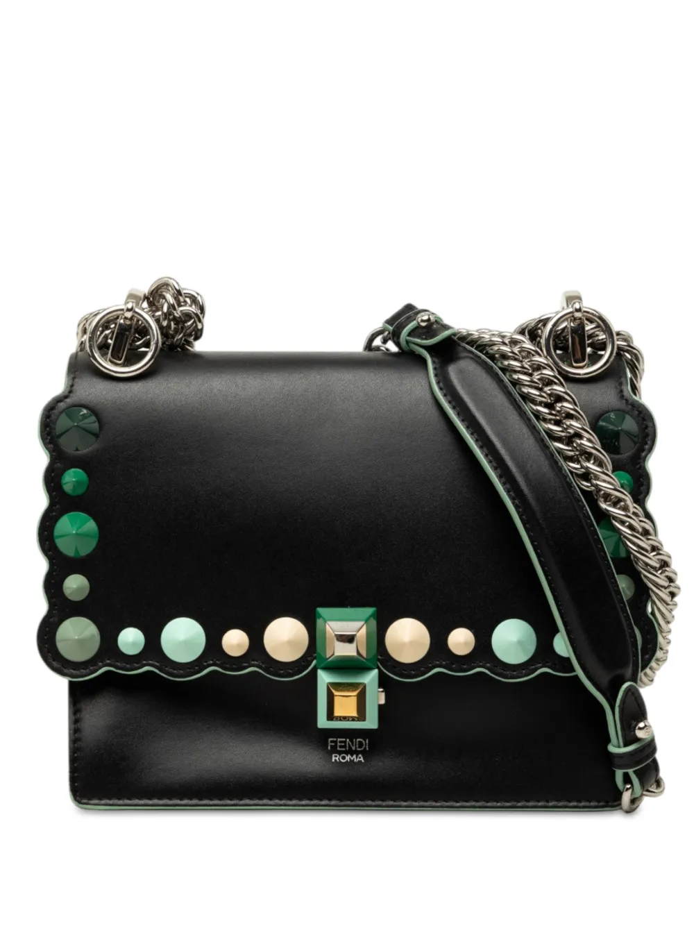 Fendi Pre-Owned 2010-2026 Mini Scalloped Leather and Acrylic Studs Kan I crossbody bag - Nero