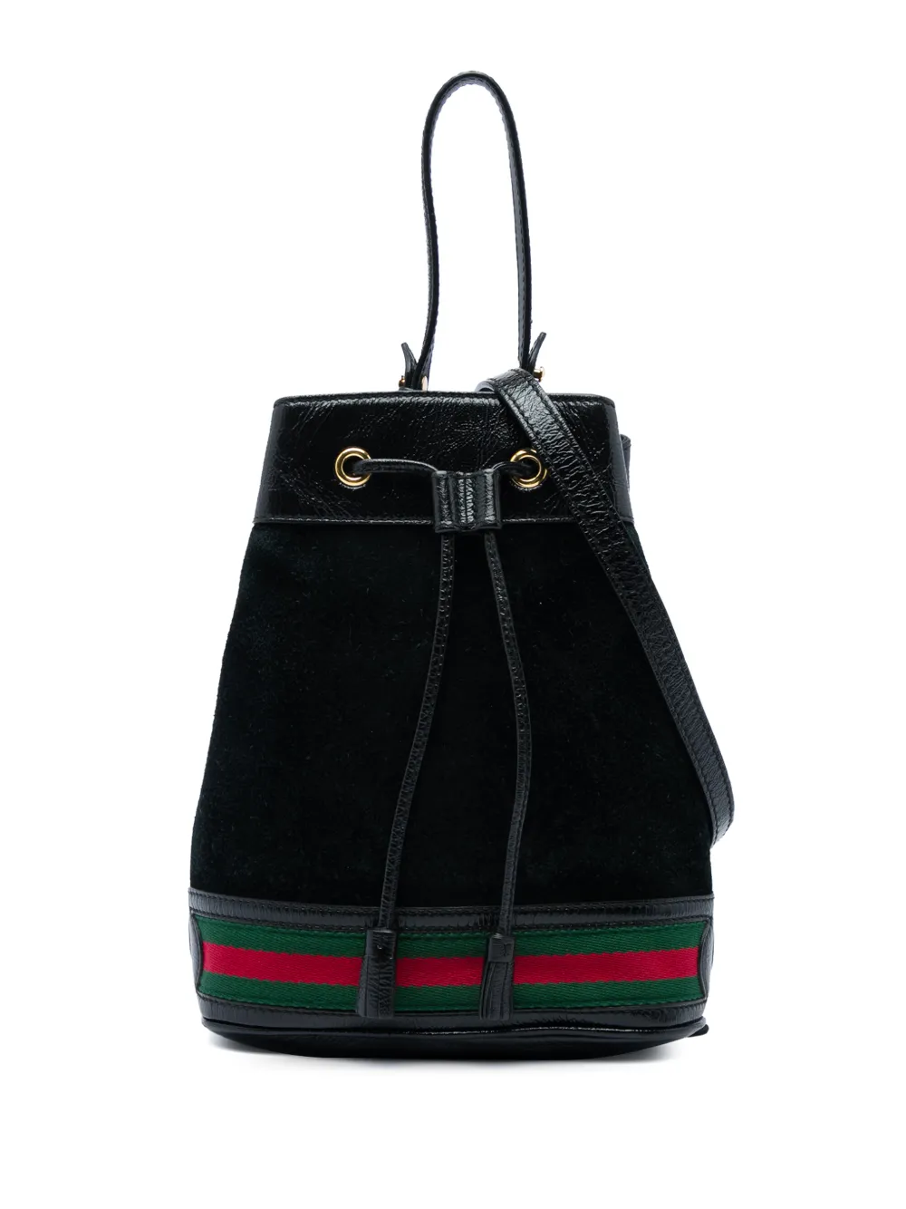 Gucci Pre-Owned petit sac seau Ophidia en cuier velours à rayure Web (2016-2026) - Noir