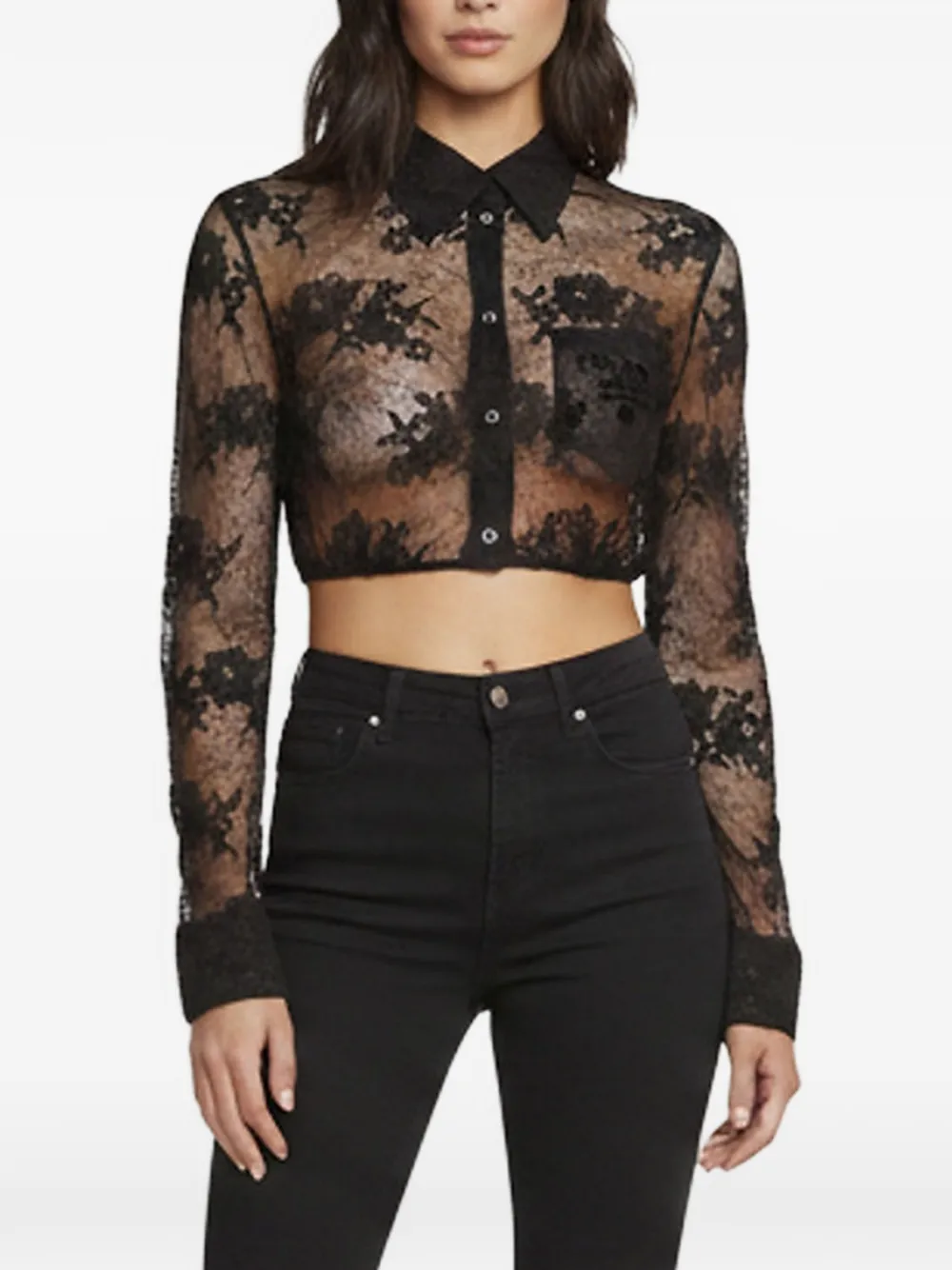 Prada Pre-Owned floral lace cropped top - Nero