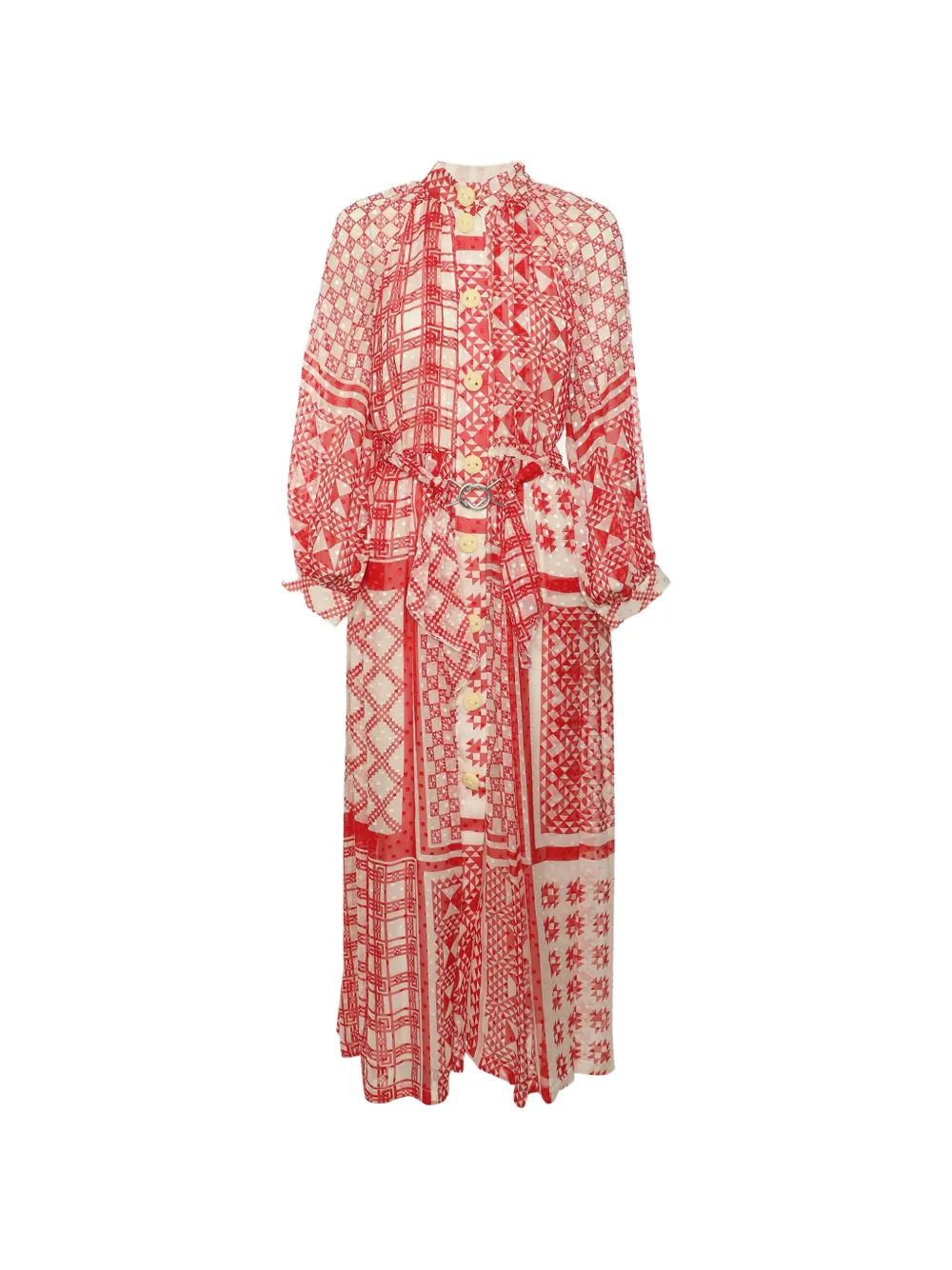 Fendi Pre-Owned robe ceinturée à motif géométrique - Rouge Fendi Pre-Owned robe ceinturée à motif géométrique - Rouge