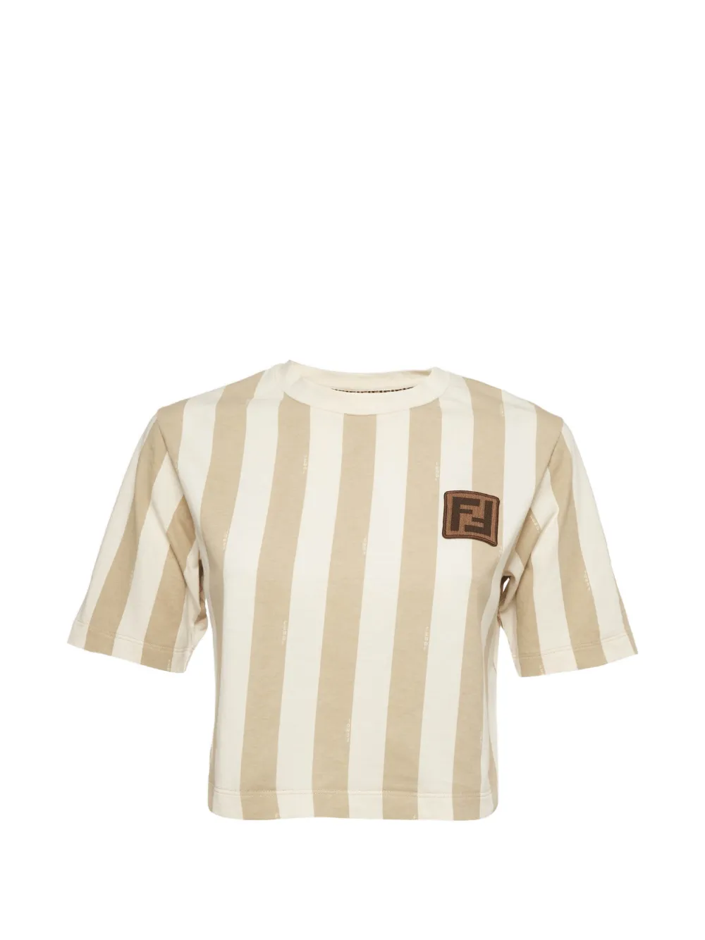 Fendi Pre-Owned Gestreiftes T-Shirt mit Logo-Patch - Nude
