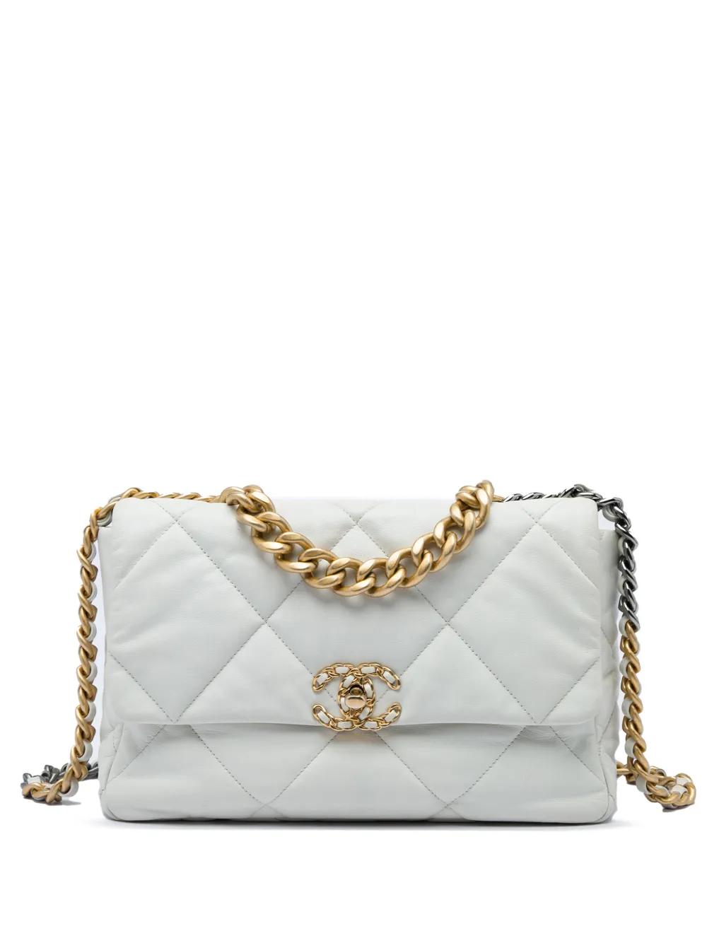CHANEL Pre-Owned 2020 Large Lambskin 19 Flap satchel - Bianco