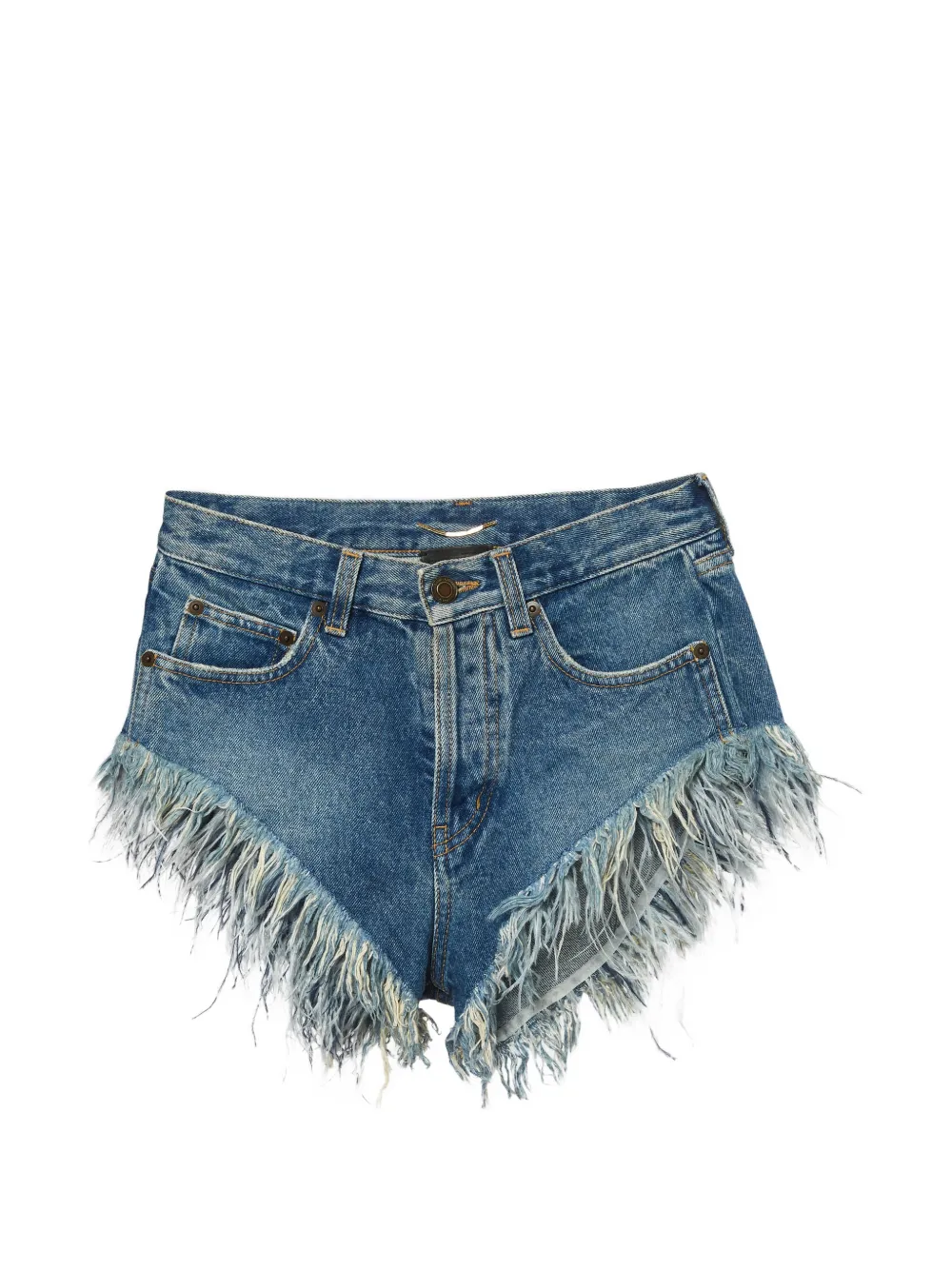 Saint Laurent Pre-Owned short en jean à détails de plumes - Bleu