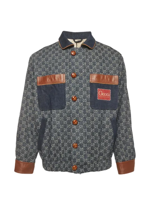 Gucci Pre-Owned GG Jacquard leather-trim bomber jacket