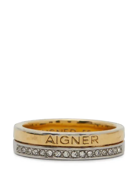 Aigner Vintage crystal-embellished engraved ring