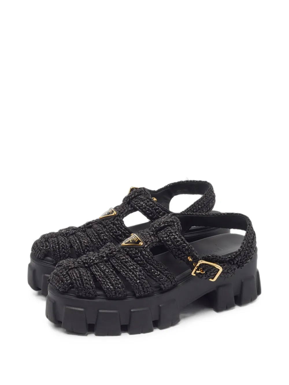 Prada Pre-Owned sandales Monolith en paille - Noir
