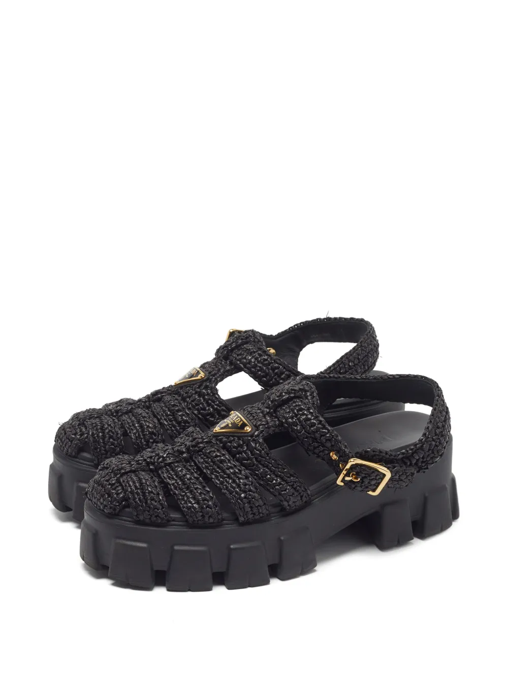 Prada Pre-Owned Monolith straw sandals - Nero