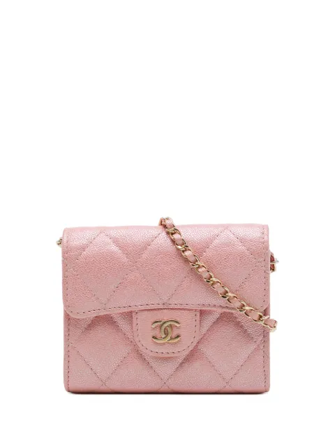 CHANEL Pre-Owned porte-cartes irisé en cuir Caviar matelassé à bride en chaîne (2019)