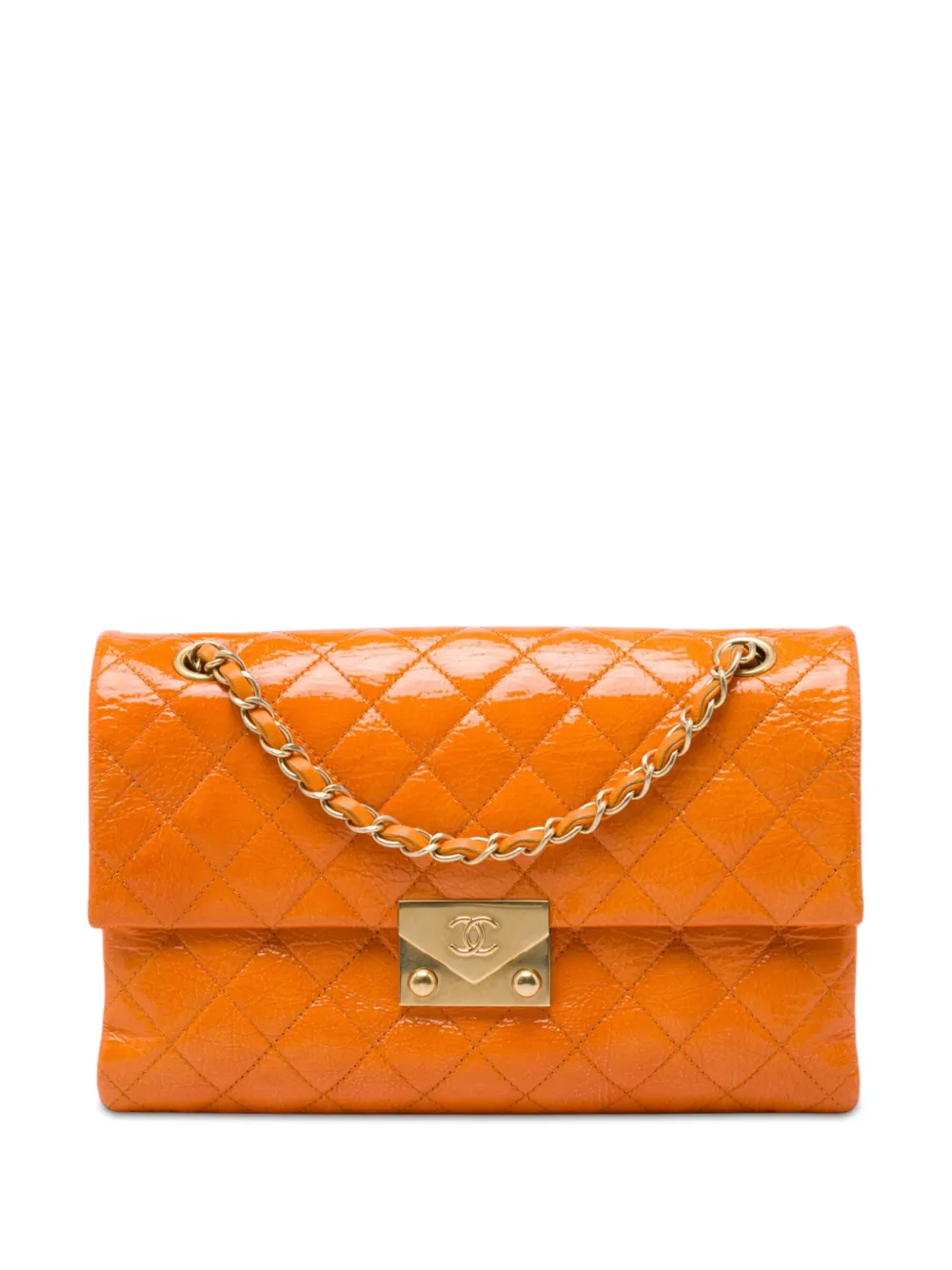 CHANEL Pre-Owned 2015-2016 Medium Quilted Crinkled Patent Pagoda Accordion Flap shoulder bag - Arancione