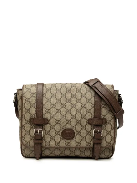 Gucci Pre-Owned 2016-2026 GG Supreme Textured Dollar Calfskin Retro Interlocking G Flap Messenger Bag crossbody bag