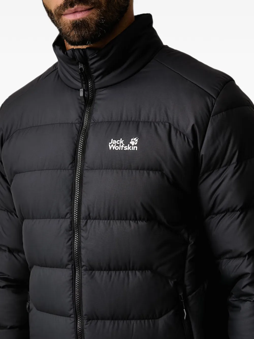 JACK WOLFSKIN Wild Pass Down logo-print quilted jacket Zwart