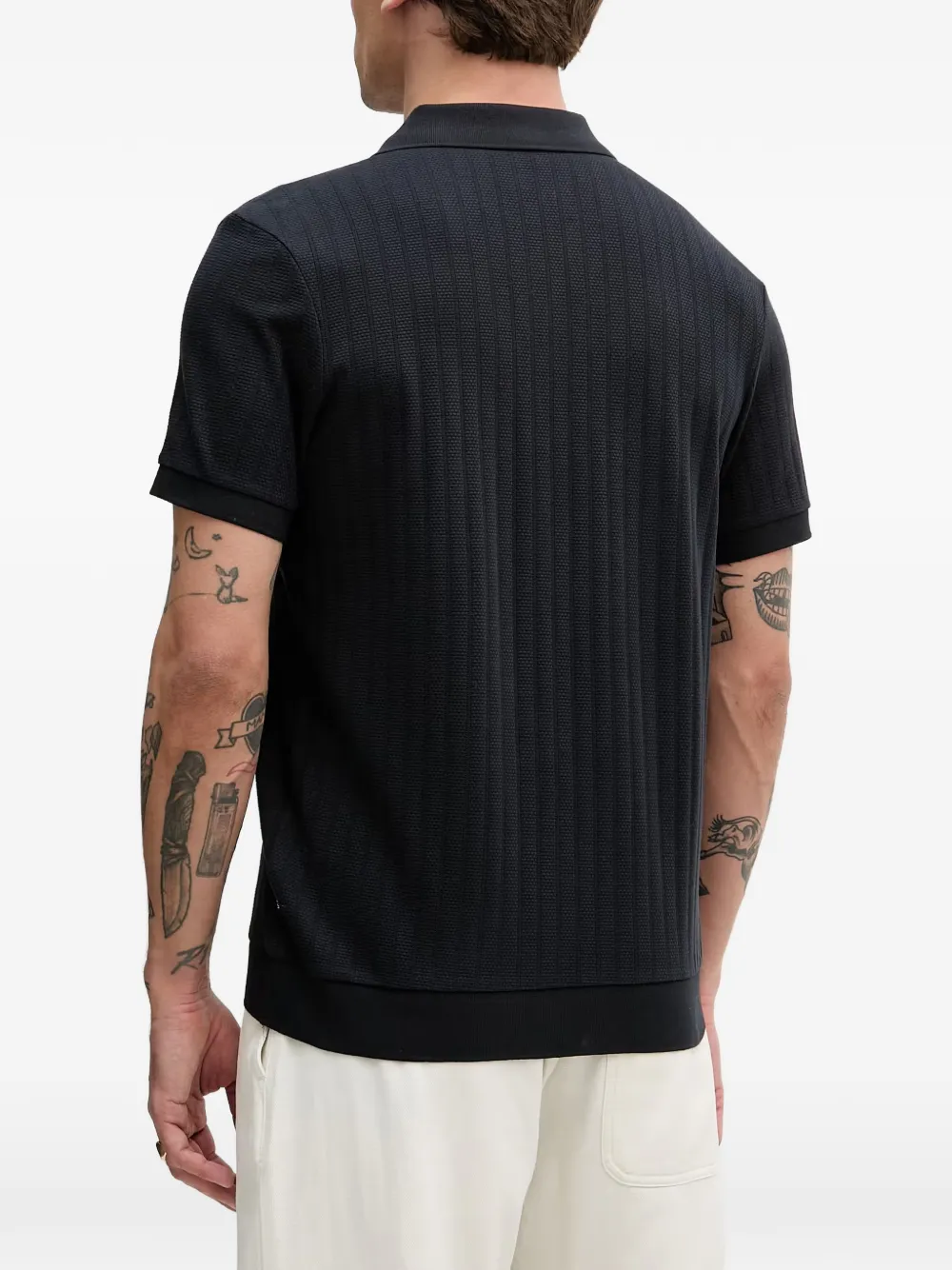 Joop! Baronito T-shirt met verticale streep en polokraag Zwart