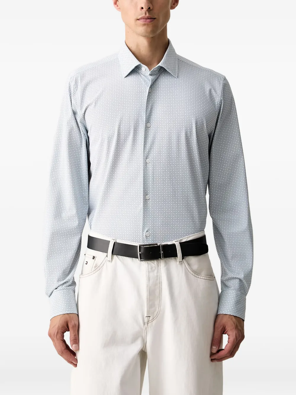 Joop Geometric-print Long-sleeve Shirt In Blue