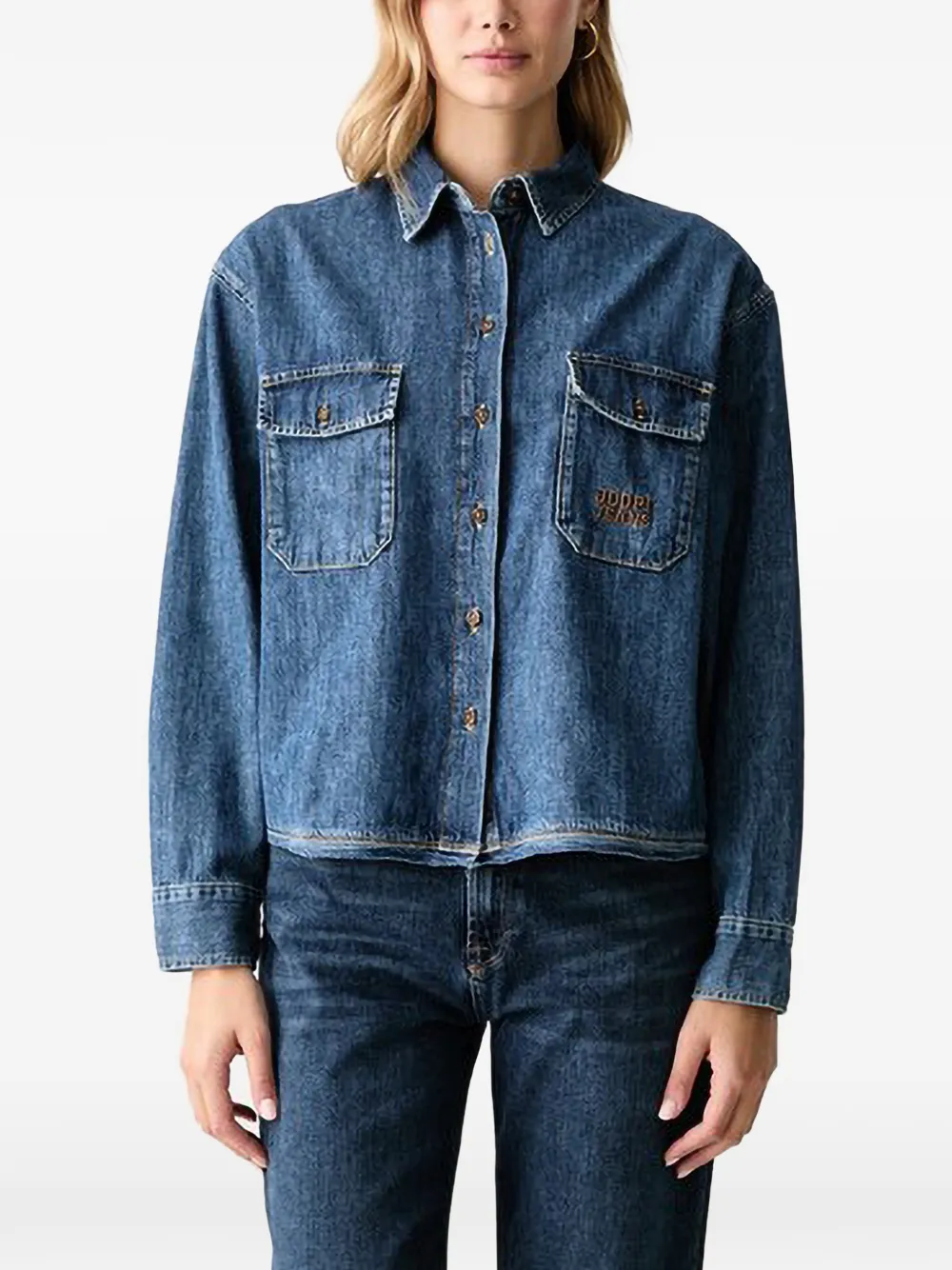 Joop! logo-embroidered denim shirt - Bleu
