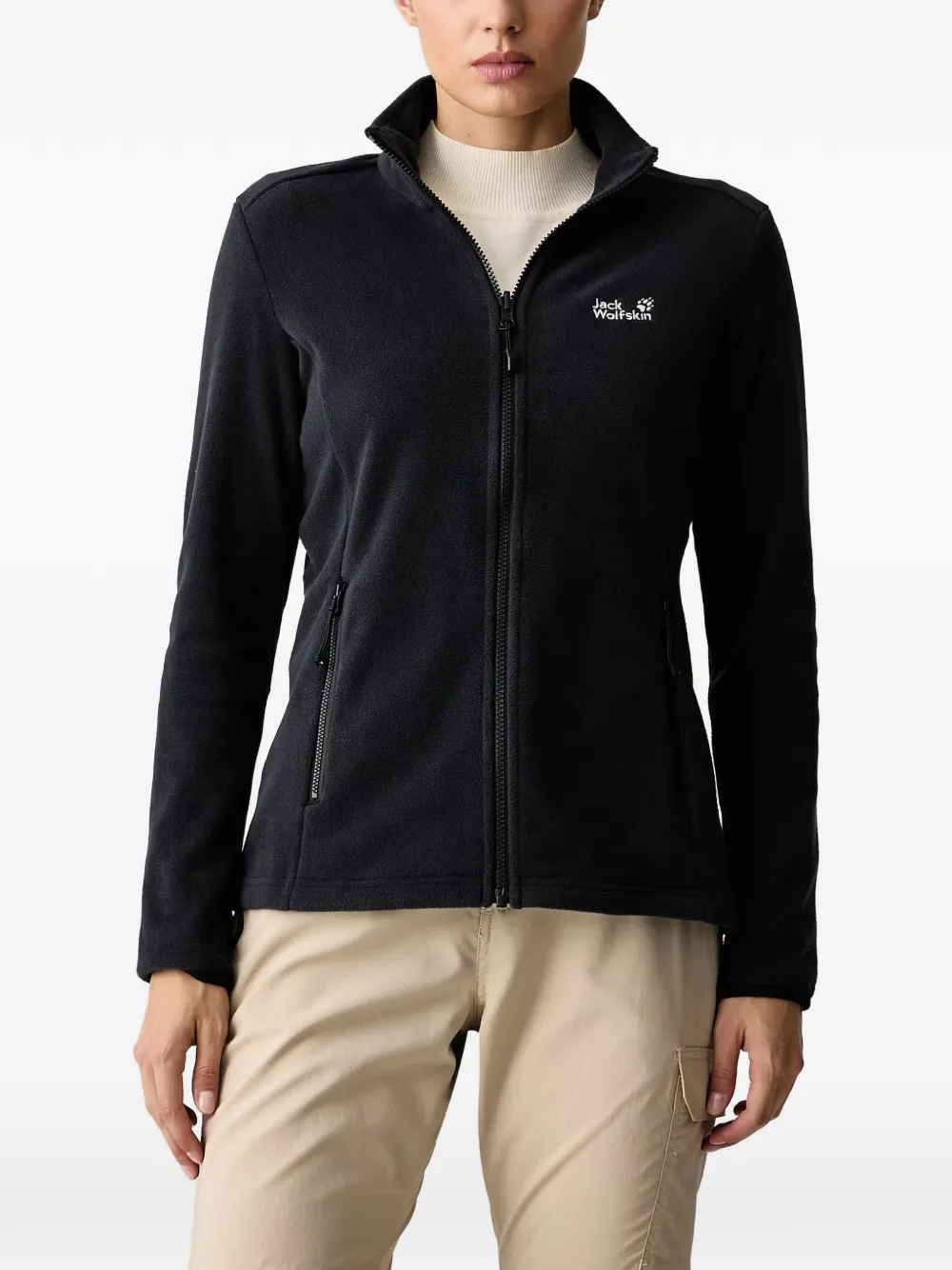 Jack Wolfskin Taunus 100 Fz W Logo-embroidered Fleece Jacket In Black